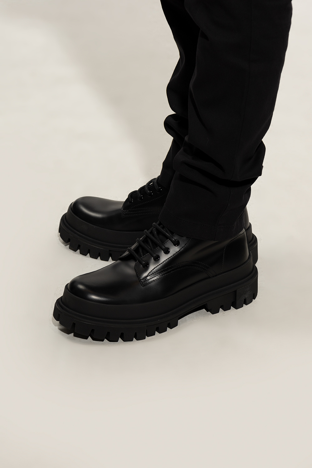 Black Leather combat boots Dolce & Gabbana - Vitkac Australia